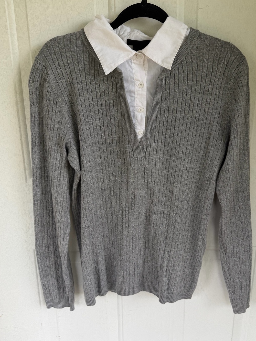 Lane Bryant Gray Cable Knit Layered Collared Sweater 14/16 Preppy